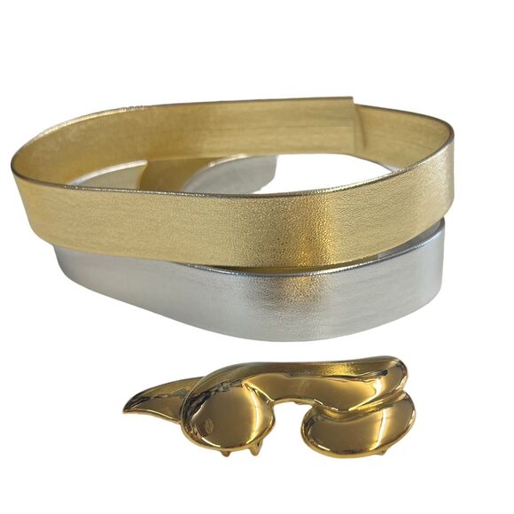 Vintage Tracy Maxwell Gold Tone Abstract Belt Buckle With 2 Interchangeable Belt - Picture 5 of 7